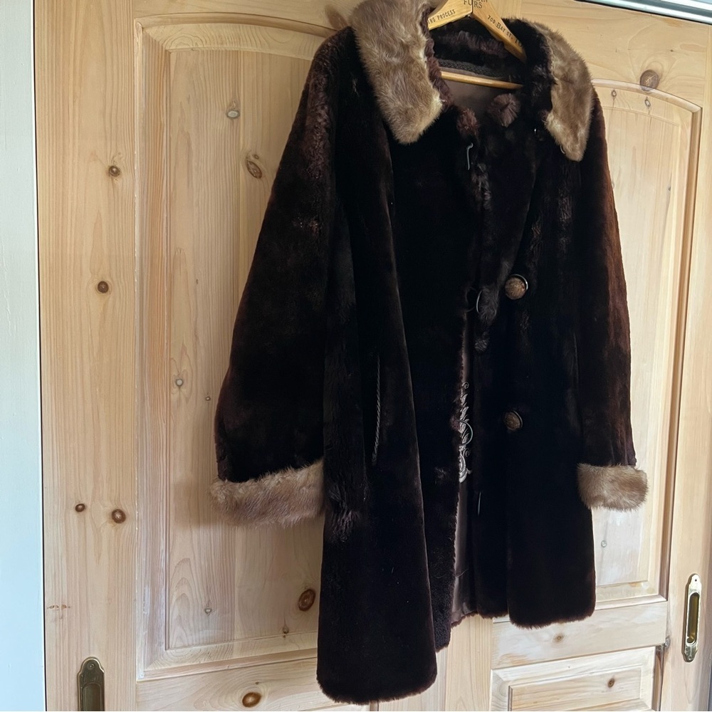 Vintage Brown Fur Long Coat Mink Fur Collar Custom Made - Classy Elegant Luxury - Picture 2 of 16